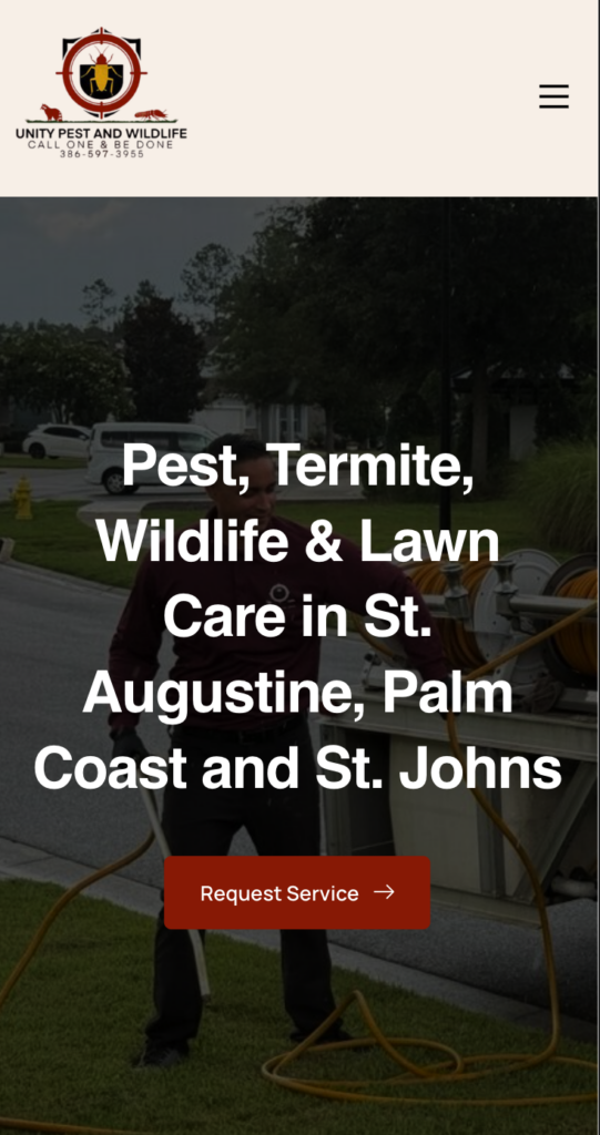 Pest control and wildlife removal website design in Palm Coast, FL